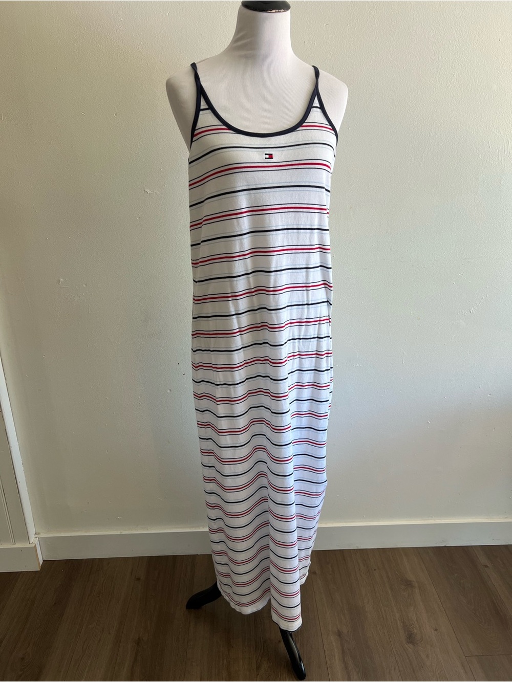 Tommy Hilfiger White Navy and Red Striped Tank Maxi Dress